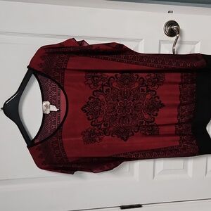 LAVISH Handkerchief design style top - Red Black - Women Plus 2X